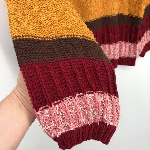 Umgee Womens Pullover Sweater Size Medium Multicolored Stripe Textured Slouchy - Picture 3 of 9